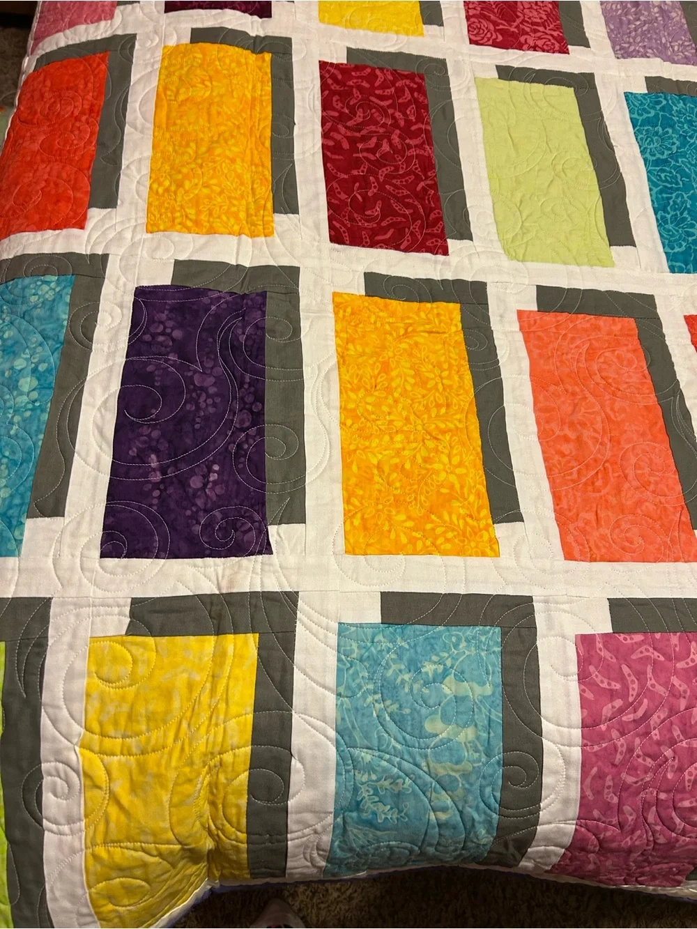 ONE OF A KIND- HANDCRAFTED Block& Shadow Quilt - Multicolor
